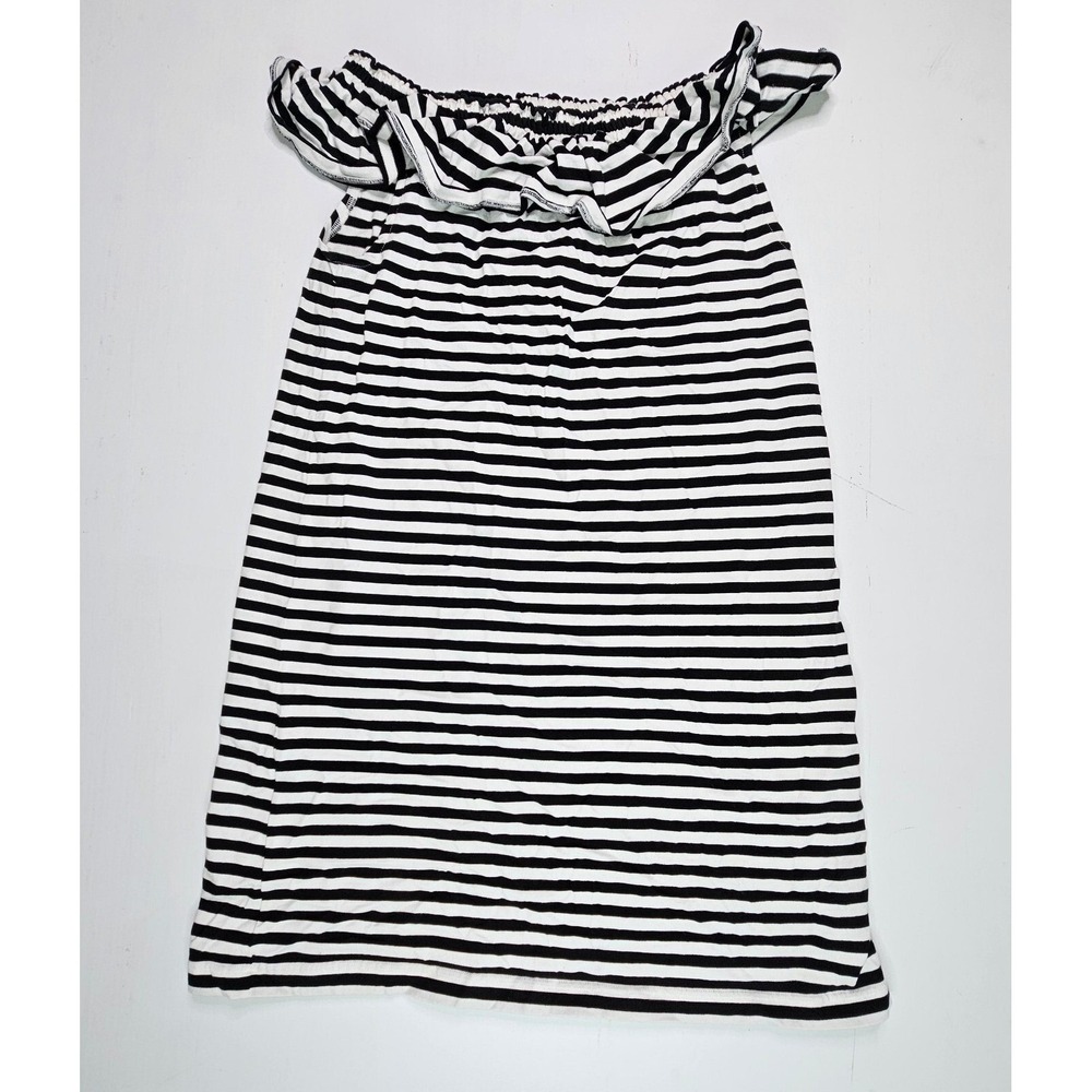 Kate Spade Stripe Off the Shoulder Dress Women L Black White Ruffle Cotton H317